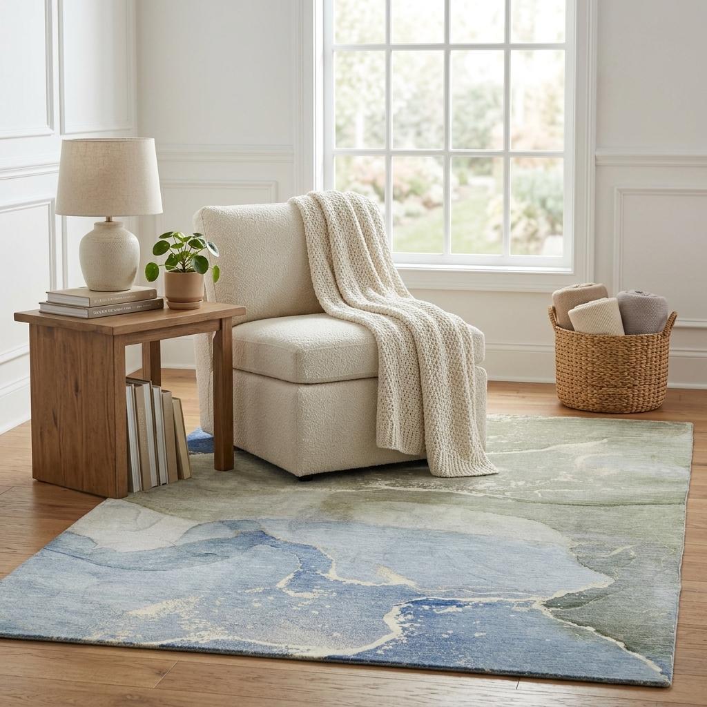 5' X 8' Blue And Denim Blue Abstract Shag Washable Area Rug With UV Protection - HomeRoots - Flyclothing LLC