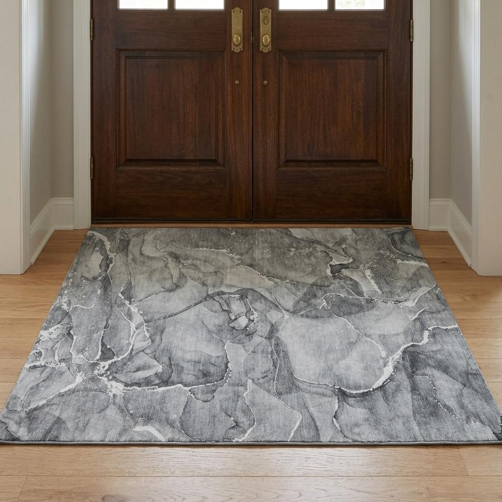 3' X 5' Pewter And Gray Abstract Shag Washable Area Rug With UV Protection - HomeRoots - Flyclothing LLC
