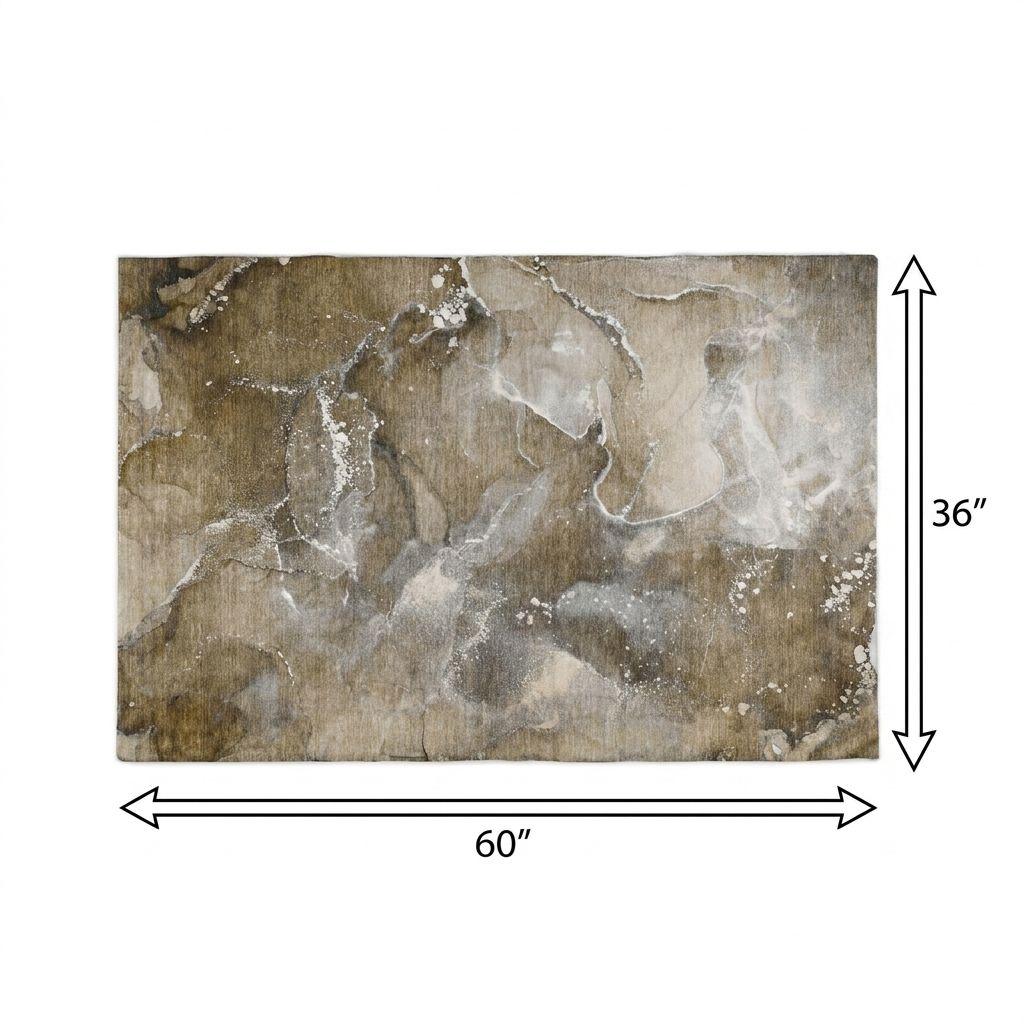 3' X 5' Brown And Chocolate Abstract Shag Washable Area Rug With UV Protection - HomeRoots - Flyclothing LLC