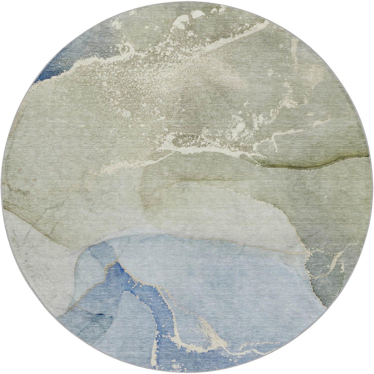8' Blue And Denim Blue Abstract Shag Washable Round Rug With UV Protection - HomeRoots - Flyclothing LLC