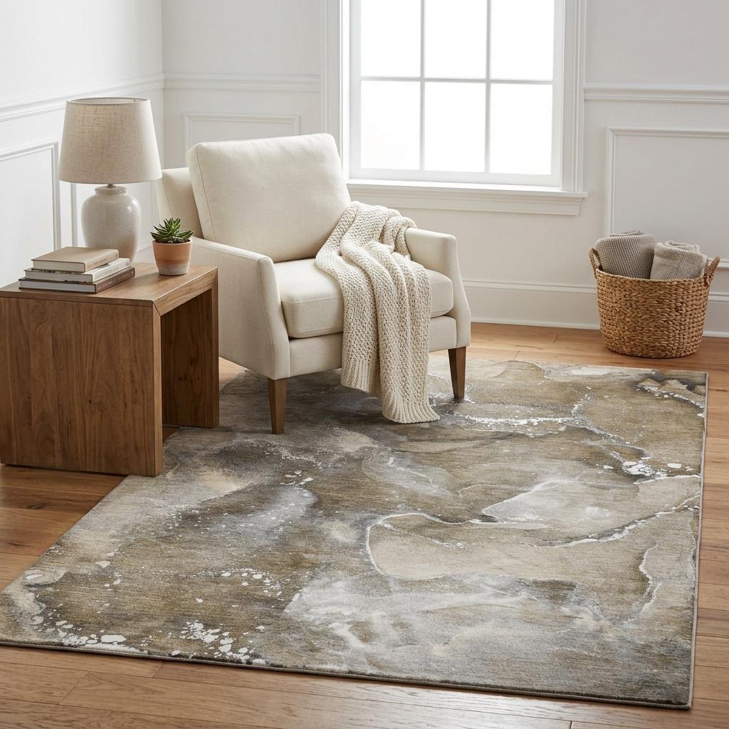 5' X 8' Brown And Chocolate Abstract Shag Washable Area Rug With UV Protection - HomeRoots - Flyclothing LLC