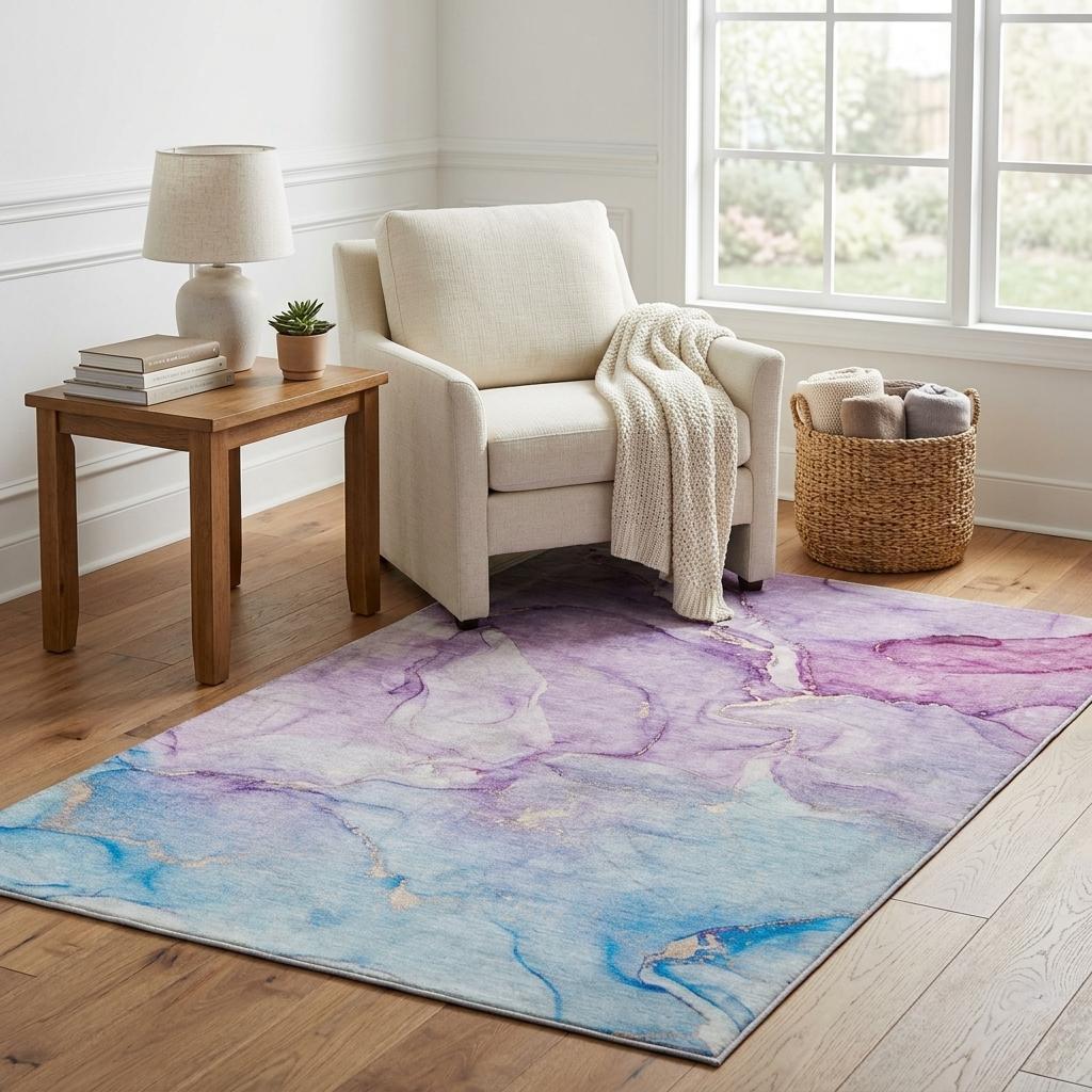 5' X 8' Purple And Plum Abstract Shag Washable Area Rug With UV Protection - HomeRoots - Flyclothing LLC