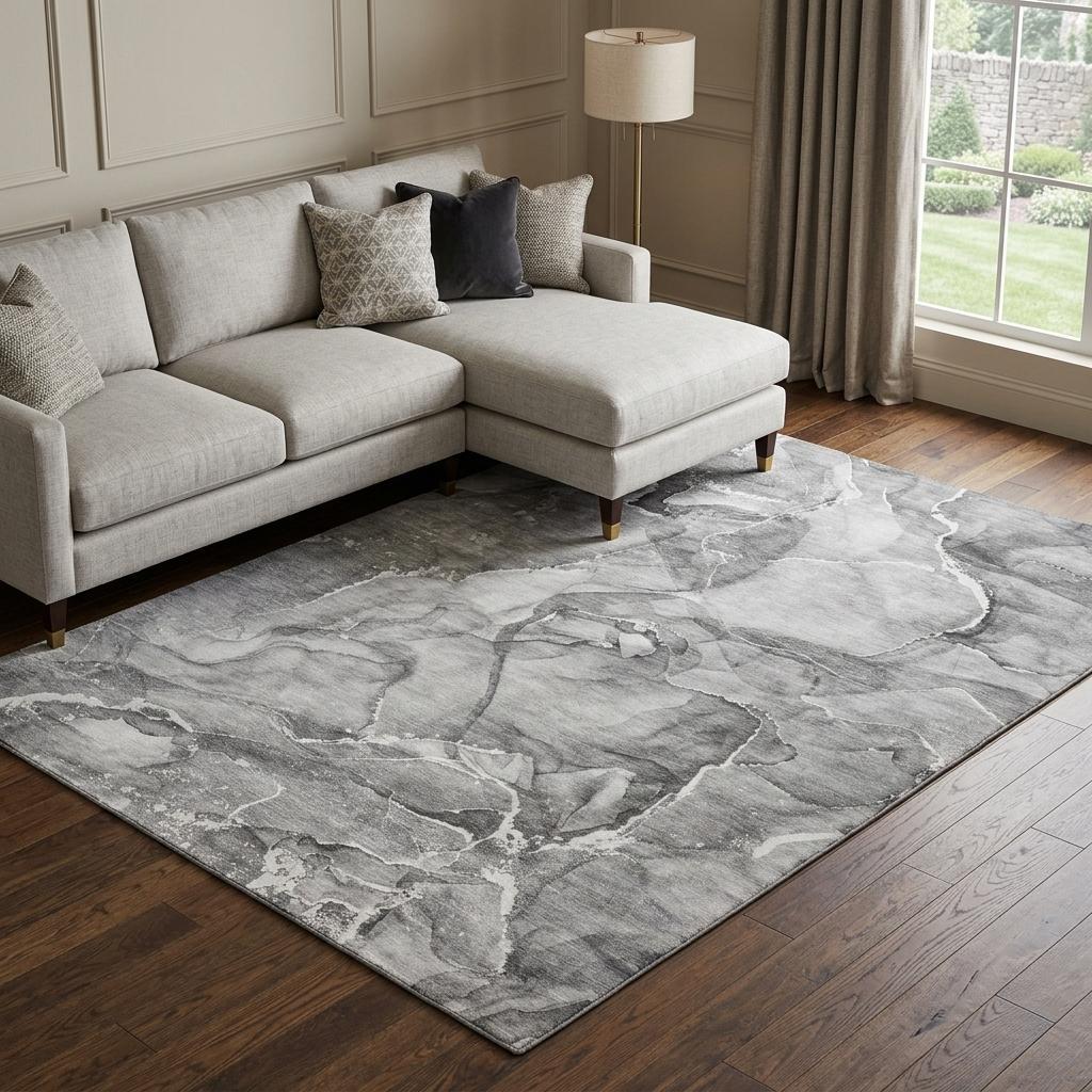 9' X 12' Pewter And Gray Abstract Shag Washable Area Rug With UV Protection - HomeRoots - Flyclothing LLC