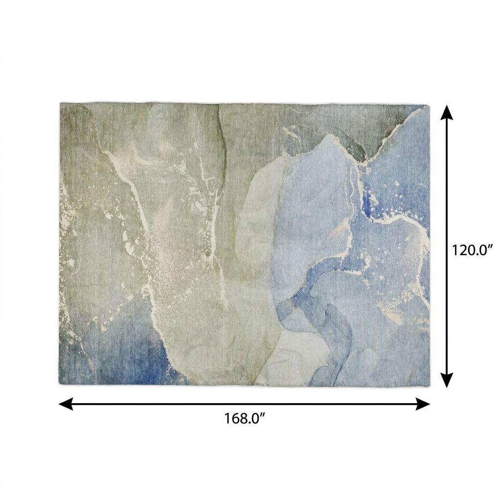 10' X 14' Blue And Denim Blue Abstract Shag Washable Area Rug With UV Protection - HomeRoots - Flyclothing LLC