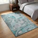 3' X 5' Teal And Gray Abstract Shag Washable Area Rug With UV Protection - HomeRoots - Flyclothing LLC