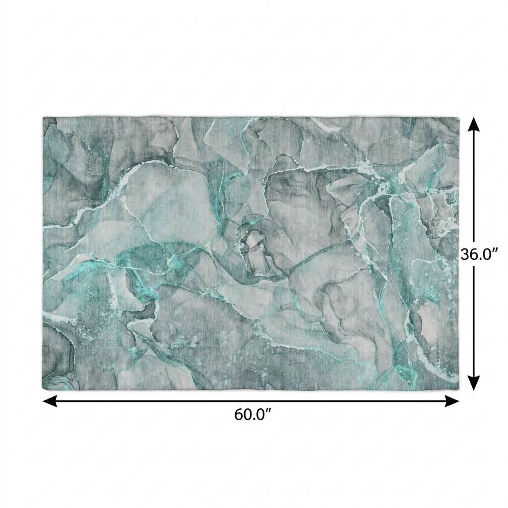 3' X 5' Teal And Gray Abstract Shag Washable Area Rug With UV Protection - HomeRoots - Flyclothing LLC