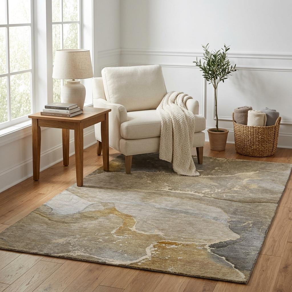 5' X 8' Brown And Taupe Abstract Shag Washable Area Rug With UV Protection - HomeRoots - Flyclothing LLC
