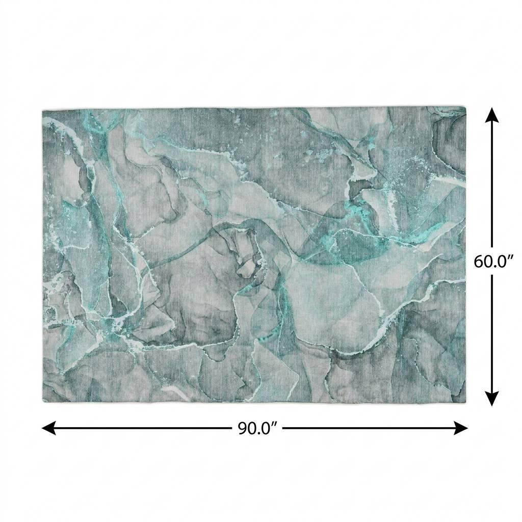 5' X 8' Teal And Gray Abstract Shag Washable Area Rug With UV Protection - HomeRoots - Flyclothing LLC