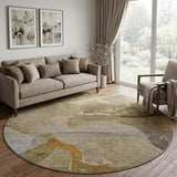 8' Brown And Taupe Abstract Shag Washable Round Rug With UV Protection - HomeRoots - Flyclothing LLC