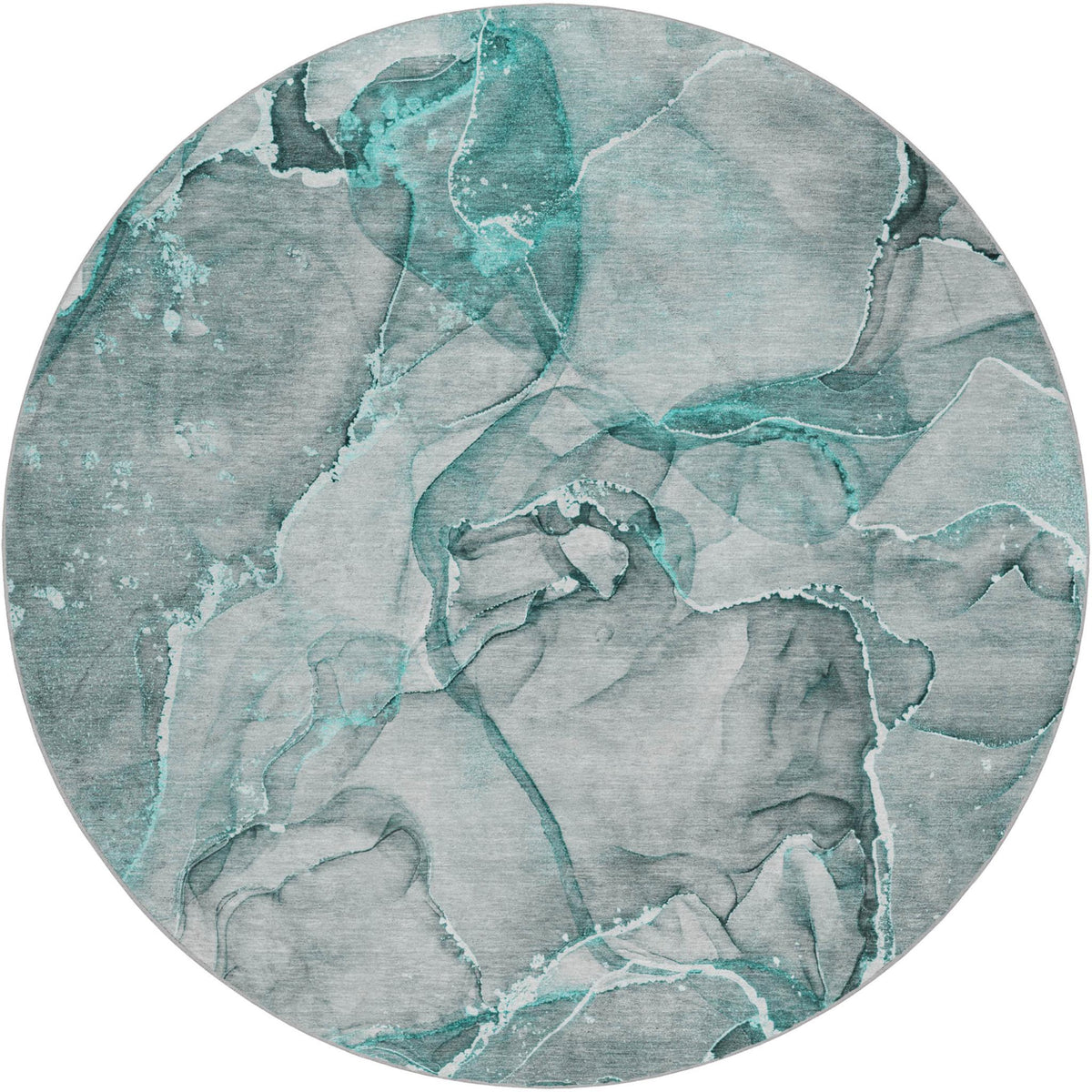 8' Teal And Gray Abstract Shag Washable Round Rug With UV Protection - HomeRoots - Flyclothing LLC