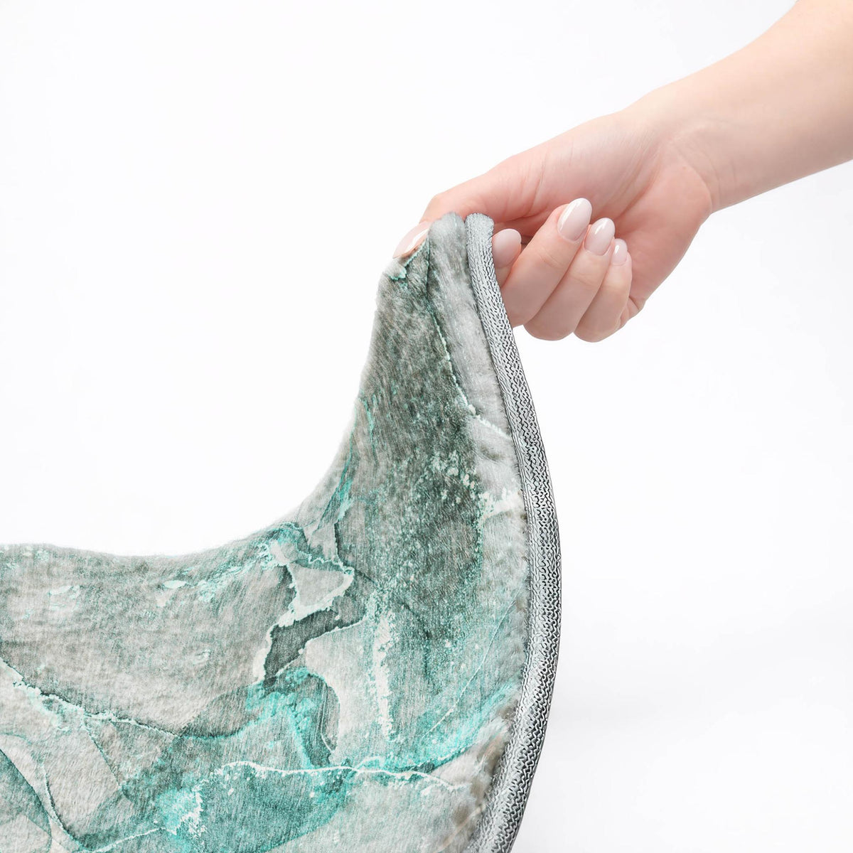 8' Teal And Gray Abstract Shag Washable Round Rug With UV Protection - HomeRoots - Flyclothing LLC