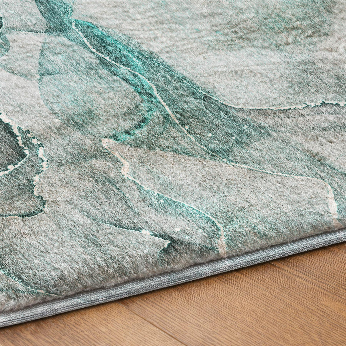 8' Teal And Gray Abstract Shag Washable Round Rug With UV Protection - HomeRoots - Flyclothing LLC