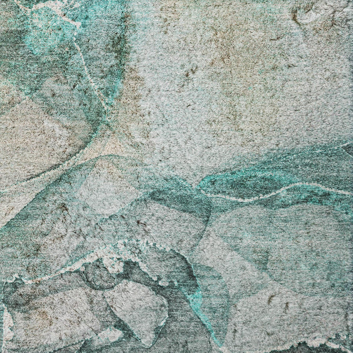 8' Teal And Gray Abstract Shag Washable Round Rug With UV Protection - HomeRoots - Flyclothing LLC