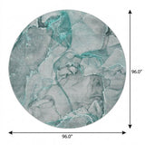 8' Teal And Gray Abstract Shag Washable Round Rug With UV Protection - HomeRoots - Flyclothing LLC