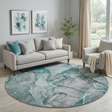 8' Teal And Gray Abstract Shag Washable Round Rug With UV Protection - HomeRoots - Flyclothing LLC