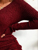 Full Size Ribbed Knit Drawstring Bodycon Sweater Dress Plus Size - Trendsi - Flyclothing LLC