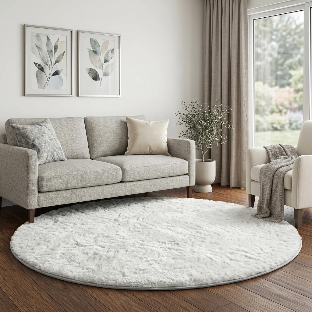 8' Gray And Charcoal Abstract Shag Washable Round Rug With UV Protection - HomeRoots - Flyclothing LLC