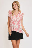 Umgee Full Size Botanical Print Babydoll Top Plus Size - Trendsi