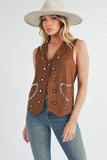 Aemi + Co Heart Rivet Detail Suede Vest Coat - Trendsi