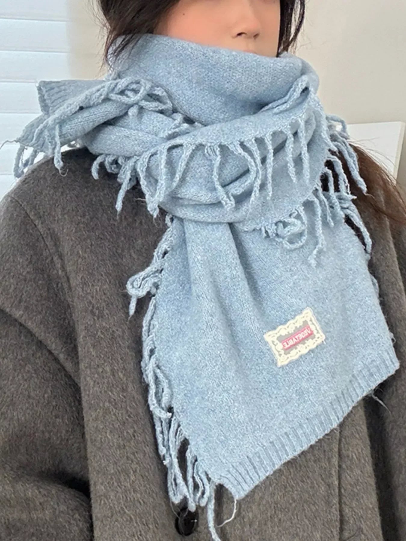 Knitted Fringe Scarf - Trendsi - Flyclothing LLC