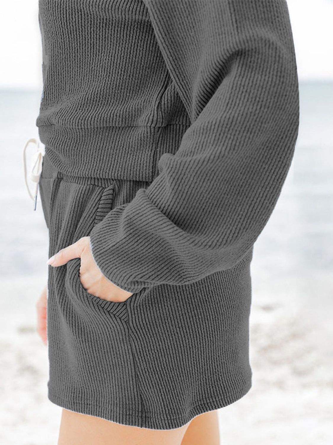 Ribbed Round Neck Long Sleeve Top and Shorts Set - Trendsi - Flyclothing LLC