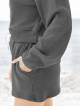 Ribbed Round Neck Long Sleeve Top and Shorts Set - Trendsi - Flyclothing LLC
