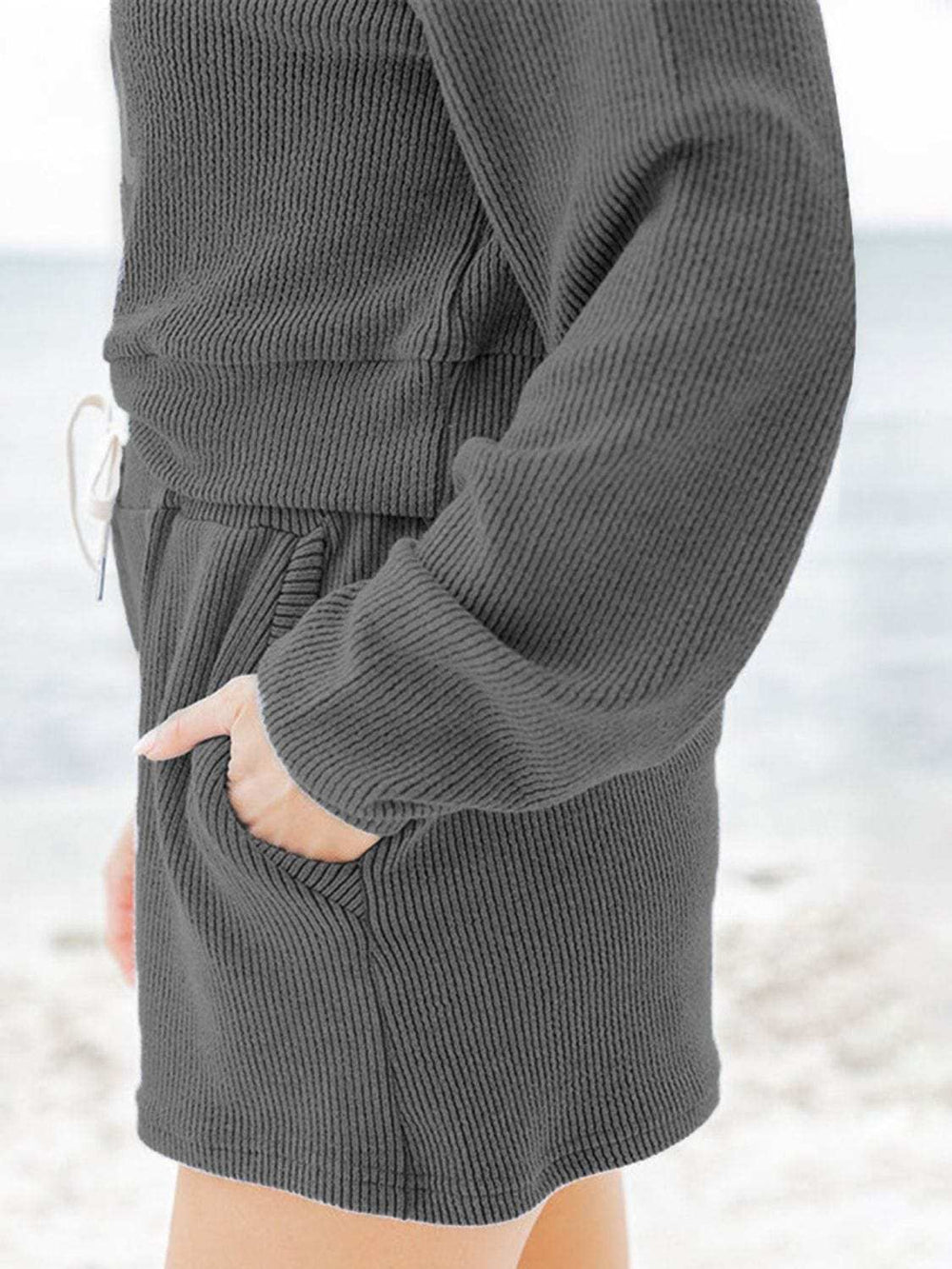 Ribbed Round Neck Long Sleeve Top and Shorts Set - Trendsi - Flyclothing LLC