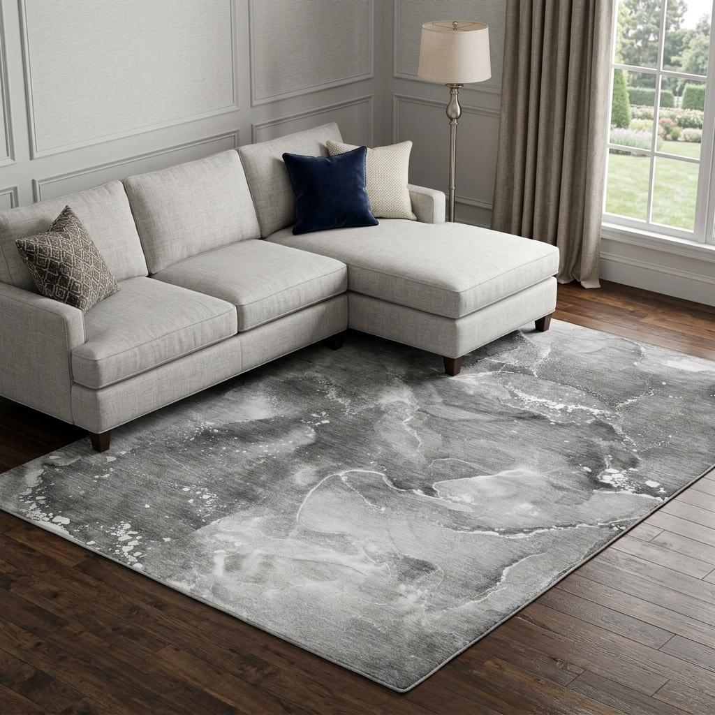 8' X 10' Gray And Charcoal Abstract Shag Washable Area Rug With UV Protection - HomeRoots - Flyclothing LLC