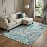 10' X 14' Teal And Gray Abstract Shag Washable Area Rug With UV Protection - HomeRoots - Flyclothing LLC