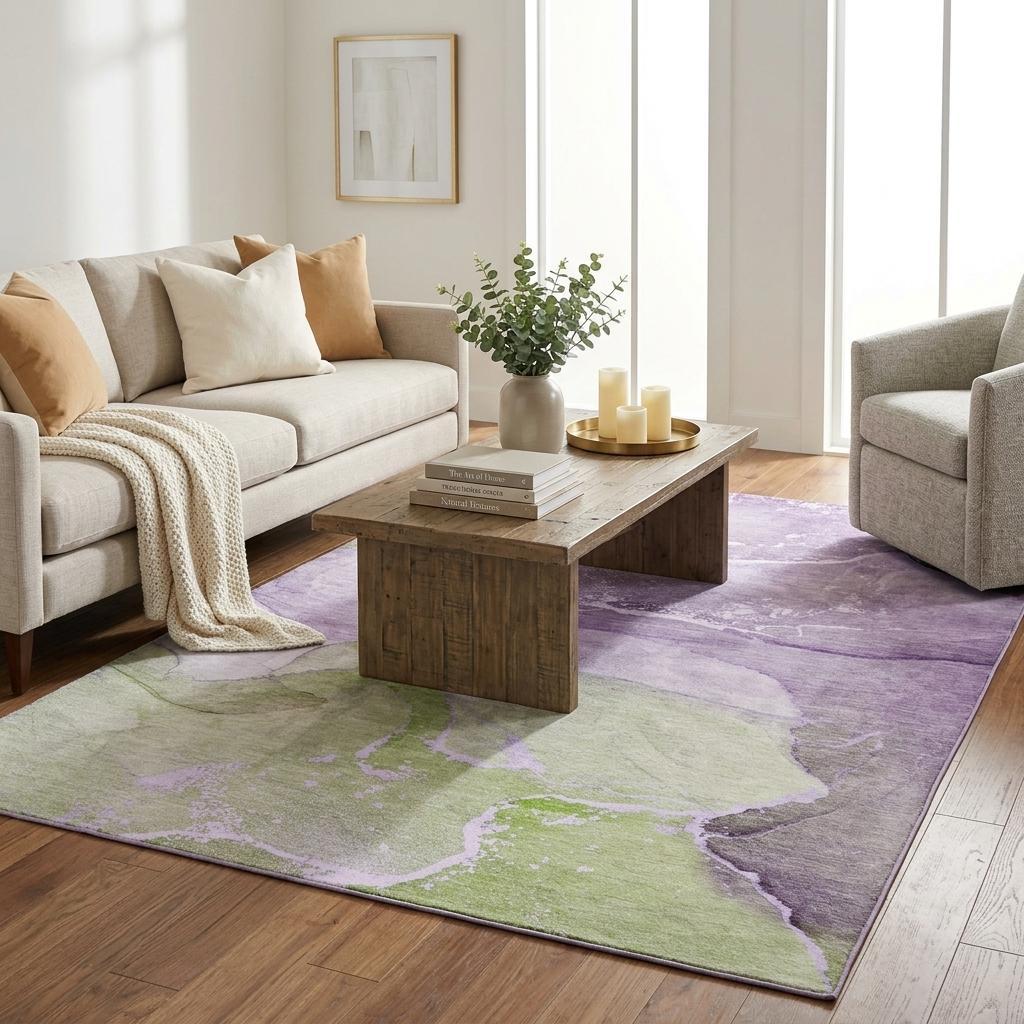 5' X 8' Purple And Lilac Abstract Shag Washable Area Rug With UV Protection - HomeRoots - Flyclothing LLC