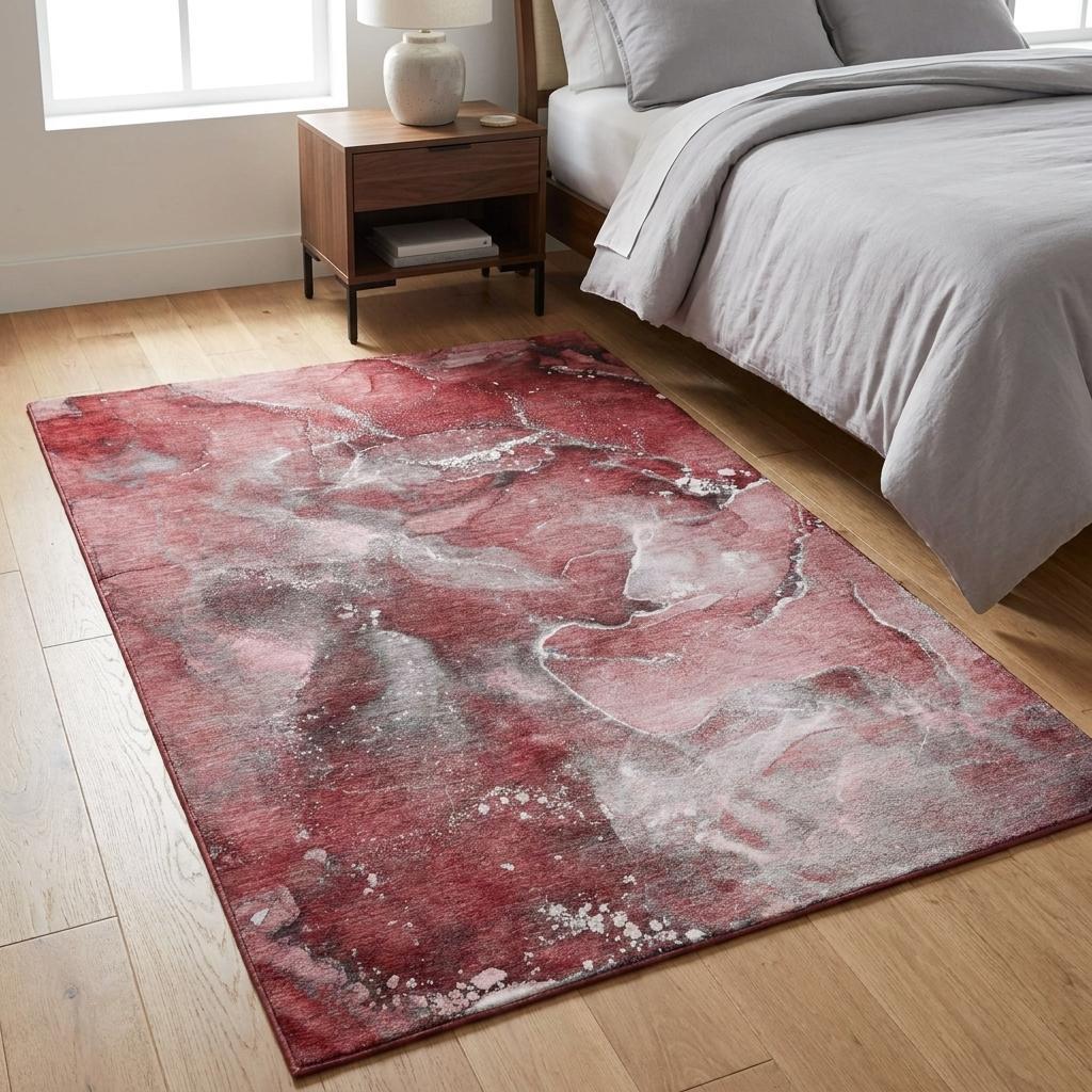 3' X 5' Merlot And Burgundy Abstract Shag Washable Area Rug With UV Protection - HomeRoots - Flyclothing LLC