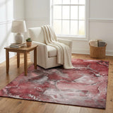 5' X 8' Merlot And Burgundy Abstract Shag Washable Area Rug With UV Protection - HomeRoots - Flyclothing LLC