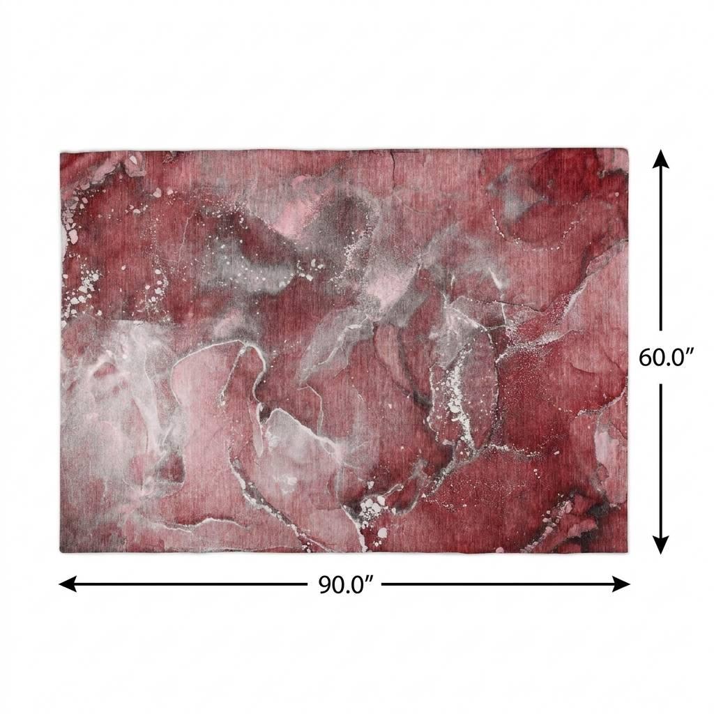 5' X 8' Merlot And Burgundy Abstract Shag Washable Area Rug With UV Protection - HomeRoots - Flyclothing LLC