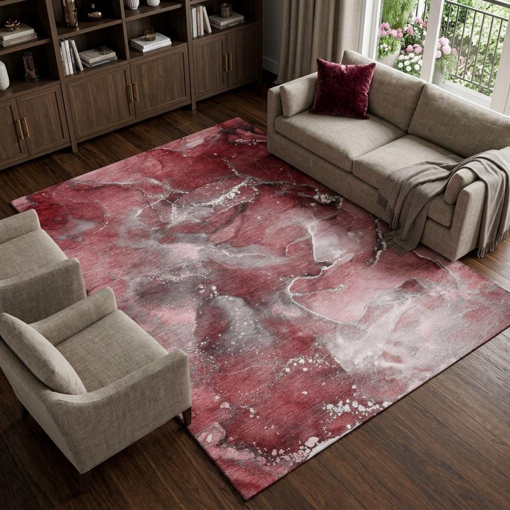 8' X 10' Merlot And Burgundy Abstract Shag Washable Area Rug With UV Protection - HomeRoots - Flyclothing LLC