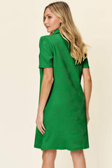 Double Take Full Size Texture Collared Neck Short Sleeve Dress - Trendsi - Flyclothing LLC