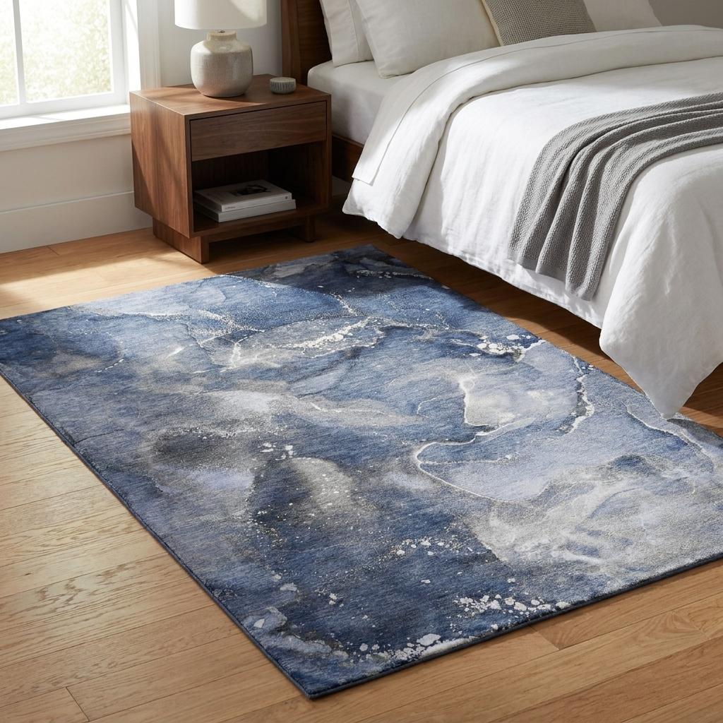 3' X 5' Navy Blue And Blue Abstract Shag Washable Area Rug With UV Protection - HomeRoots - Flyclothing LLC