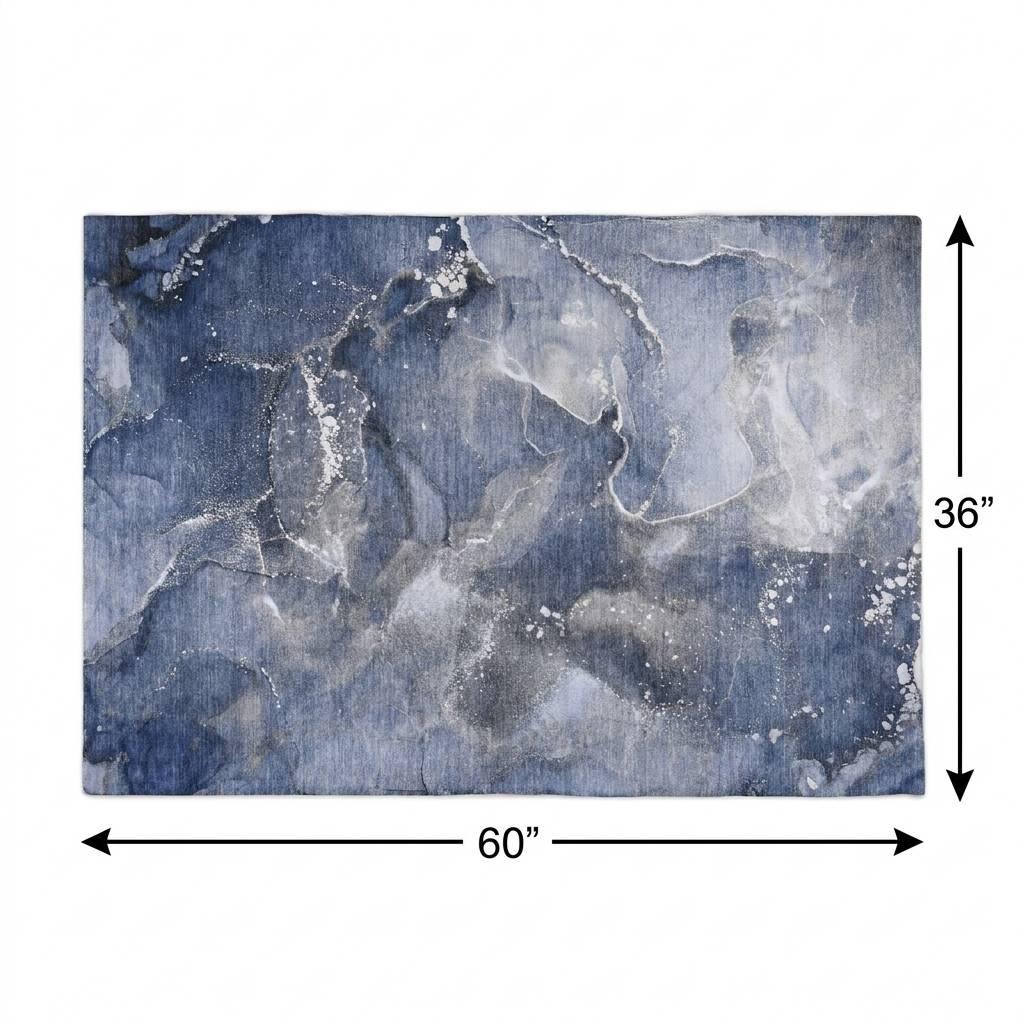 3' X 5' Navy Blue And Blue Abstract Shag Washable Area Rug With UV Protection - HomeRoots - Flyclothing LLC