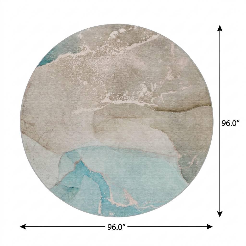 8' Teal And Taupe Abstract Shag Washable Round Rug With UV Protection - HomeRoots - Flyclothing LLC