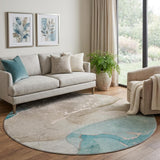 8' Teal And Taupe Abstract Shag Washable Round Rug With UV Protection - HomeRoots - Flyclothing LLC