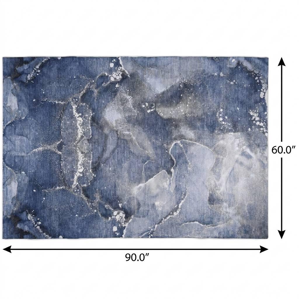 5' X 8' Navy Blue And Blue Abstract Shag Washable Area Rug With UV Protection - HomeRoots - Flyclothing LLC