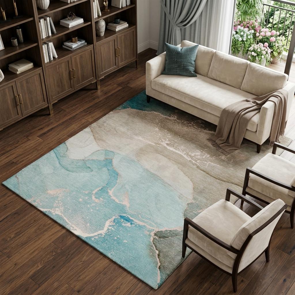 8' X 10' Teal And Taupe Abstract Shag Washable Area Rug With UV Protection - HomeRoots - Flyclothing LLC