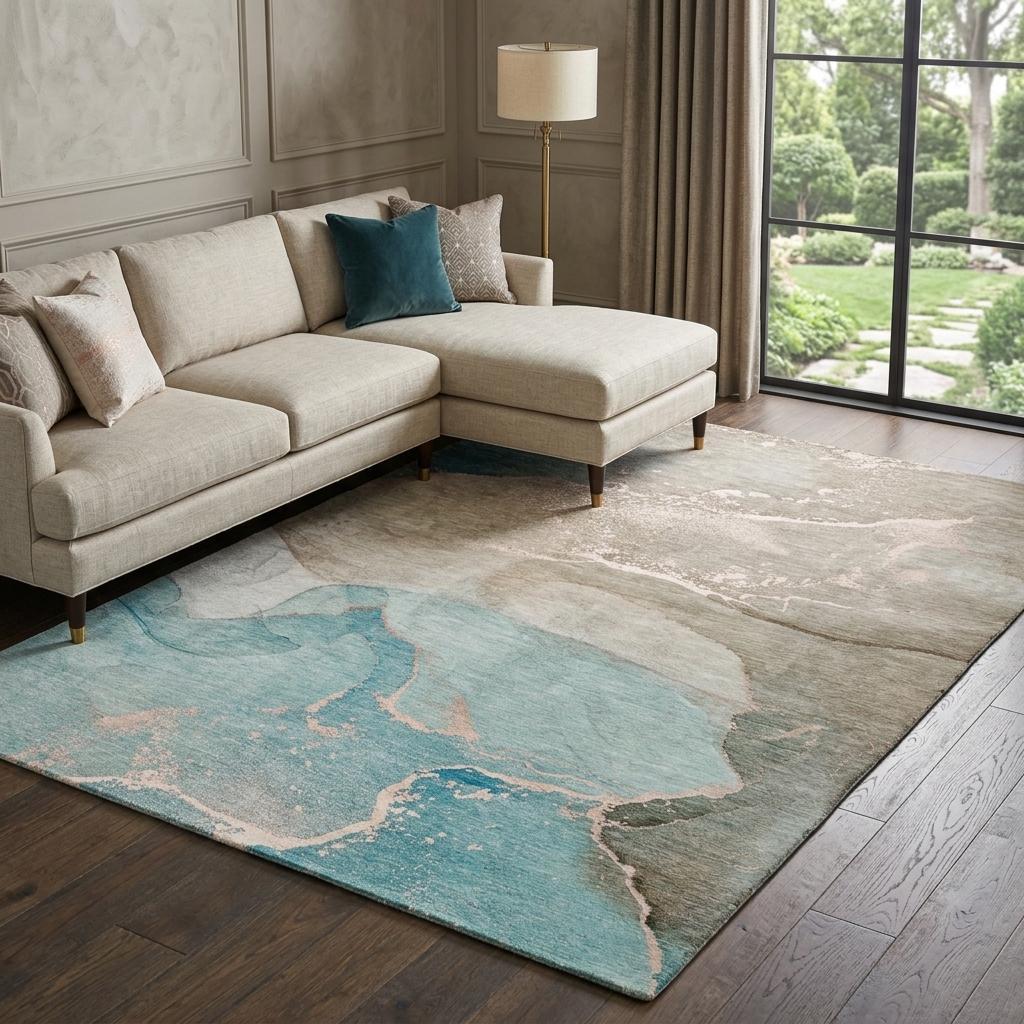 9' X 12' Teal And Taupe Abstract Shag Washable Area Rug With UV Protection - HomeRoots - Flyclothing LLC