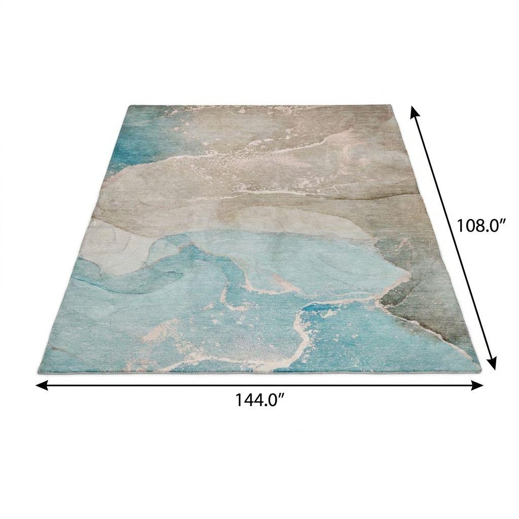 9' X 12' Teal And Taupe Abstract Shag Washable Area Rug With UV Protection - HomeRoots - Flyclothing LLC