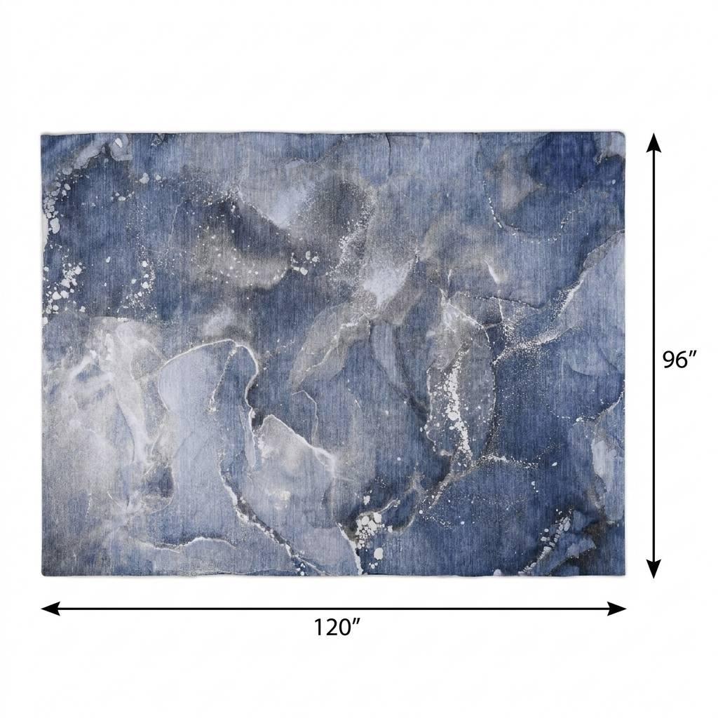 8' X 10' Navy Blue And Blue Abstract Shag Washable Area Rug With UV Protection - HomeRoots - Flyclothing LLC