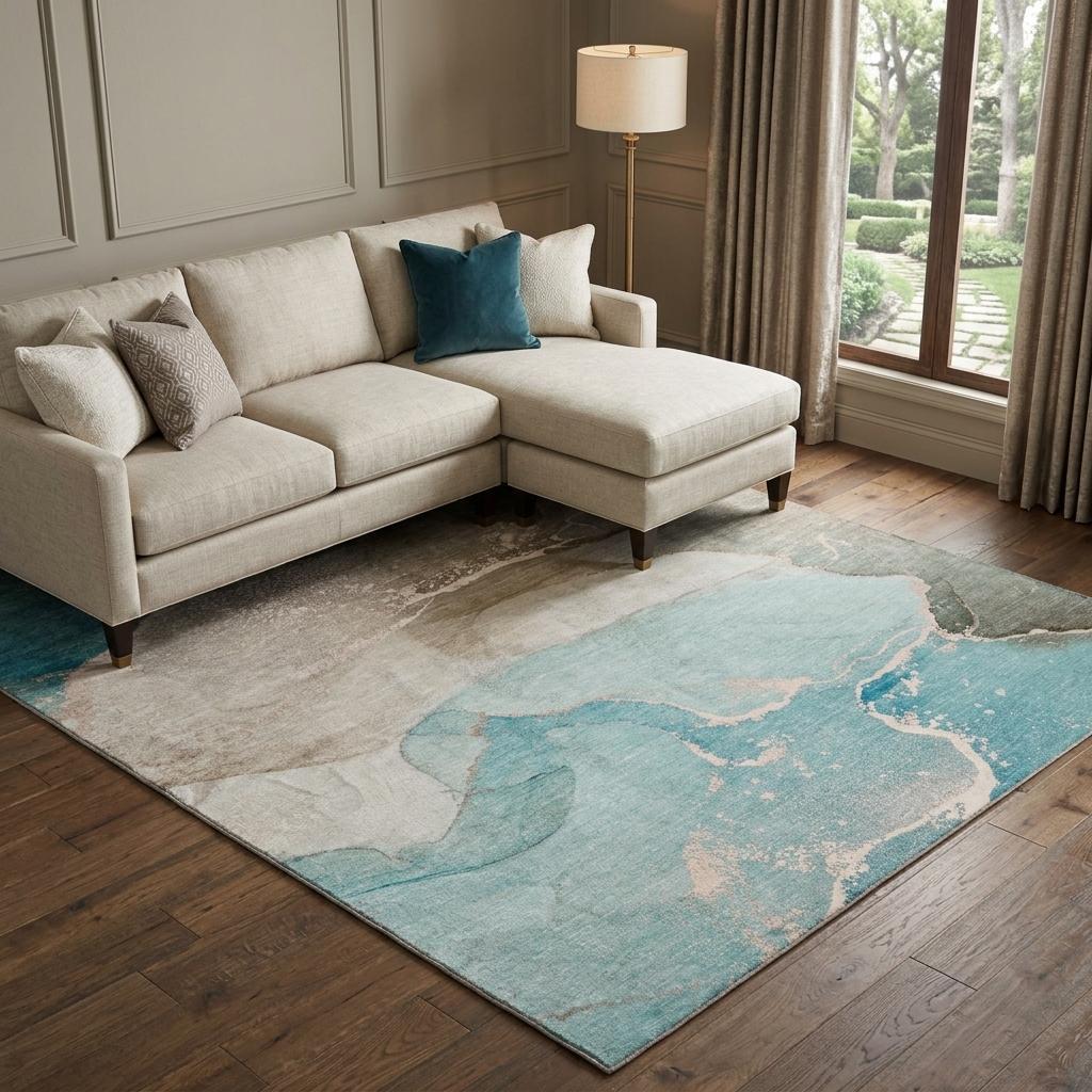 10' X 14' Teal And Taupe Abstract Shag Washable Area Rug With UV Protection - HomeRoots - Flyclothing LLC