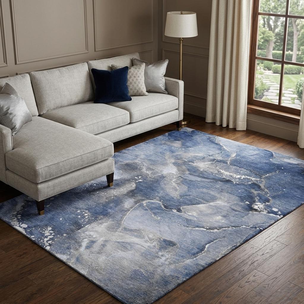 9' X 12' Navy Blue And Blue Abstract Shag Washable Area Rug With UV Protection - HomeRoots - Flyclothing LLC
