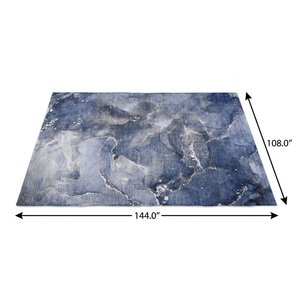 9' X 12' Navy Blue And Blue Abstract Shag Washable Area Rug With UV Protection - HomeRoots - Flyclothing LLC