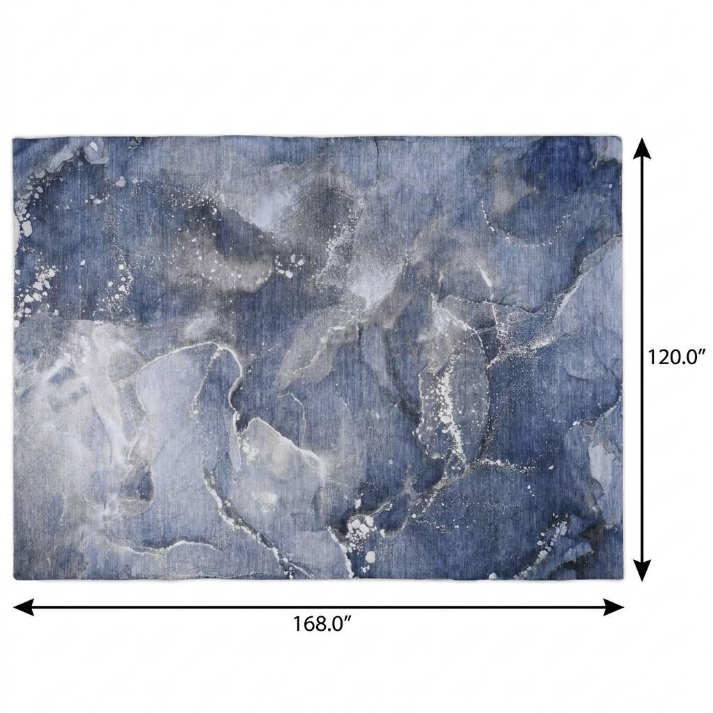 10' X 14' Navy Blue And Blue Abstract Shag Washable Area Rug With UV Protection - HomeRoots - Flyclothing LLC