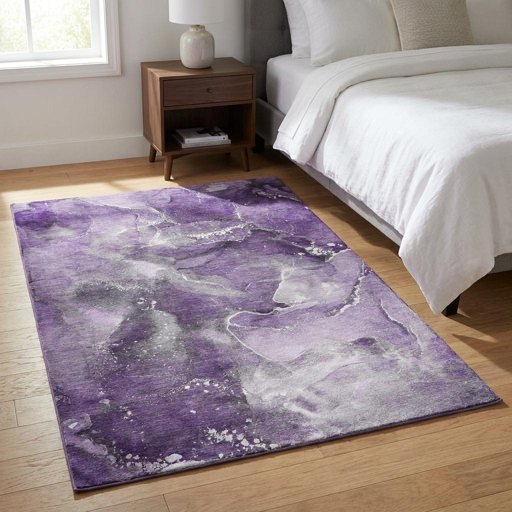 3' X 5' Purple And Lavender Abstract Shag Washable Area Rug With UV Protection - HomeRoots - Flyclothing LLC