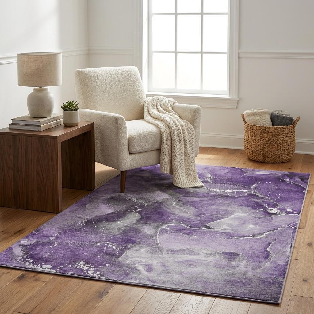 5' X 8' Purple And Lavender Abstract Shag Washable Area Rug With UV Protection - HomeRoots - Flyclothing LLC